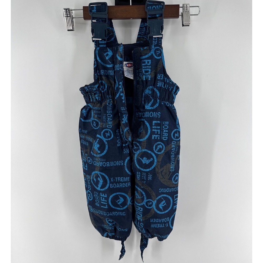 Kiks Kids Snowboard Ski Bib Overalls Pants Navy Blue Snowboarding Graphic Print